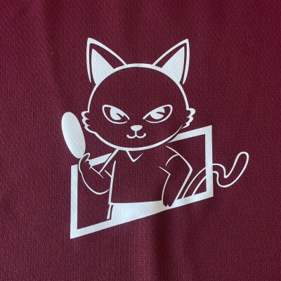 JTTA公認　卓球ユニフォーム【男女兼用(ドライ):Mサイズ】ねこ　バーガンディー