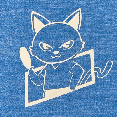 JTTA公認　卓球ユニフォーム【男女兼用(ドライ):XXLサイズ】ねこ　ブルー