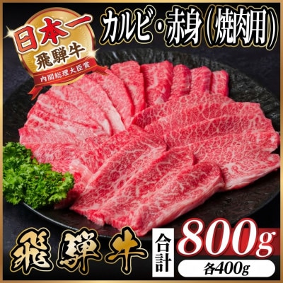 飛騨牛 厳選カルビ・赤身(焼肉・BBQ用) 800g(各400g)　黒毛和牛　小分け　A4～A5等級