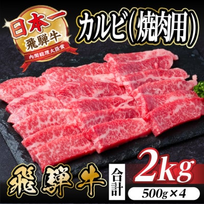 飛騨牛　厳選カルビ(焼肉・BBQ用) 2kg(500g×4)　A4～A5等級　小分け