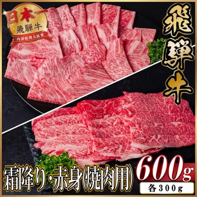 飛騨牛　厳選霜降り・赤身(焼肉・BBQ) 600g(各300g)　黒毛和牛 小分け
