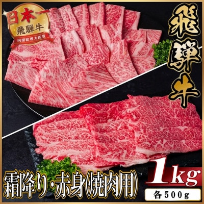 飛騨牛　厳選霜降り・赤身(焼肉・BBQ用) 1kg(各500g)　訳あり
