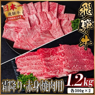 飛騨牛　厳選霜降り・赤身(焼肉・BBQ用) 計1.2kg(各600g) 訳あり