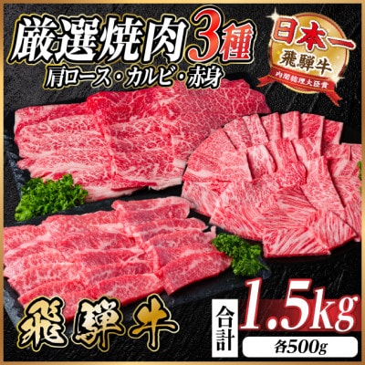 レビューキャンペーン実施中!飛騨牛　厳選焼肉3種(肩ロース・カルビ・赤身)1.5kg(各500g)