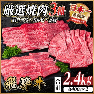 レビューキャンペーン中!飛騨牛　厳選焼肉3種(肩ロース・カルビ・赤身)計2.4kg(各400g×2)