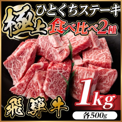 飛騨牛 ひとくちステーキ 食べ比べ 2種 約1kg(各約500g) 黒毛和牛 BBQ用