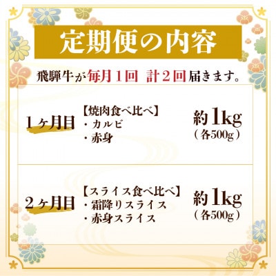 【毎月定期便】飛騨牛 2種食べ比べ定期便 計2kg全2回