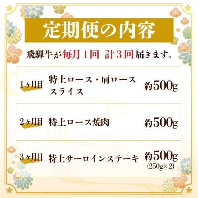 【毎月定期便】飛騨牛 特上定期便 計1.5kg全3回