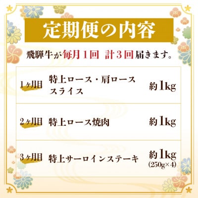 【毎月定期便】飛騨牛 特上定期便 計3kg全3回