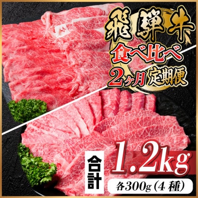 【毎月定期便】飛騨牛 食べ比べ定期便 計1.2kg全2回