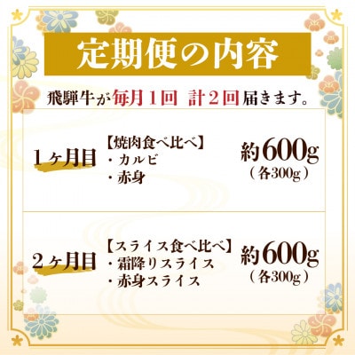 【毎月定期便】飛騨牛 食べ比べ定期便 計1.2kg全2回