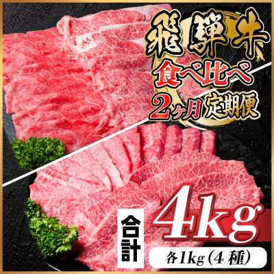 【毎月定期便】飛騨牛 2種食べ比べ定期便 計4kg全2回