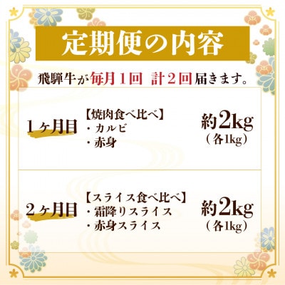 【毎月定期便】飛騨牛 2種食べ比べ定期便 計4kg全2回
