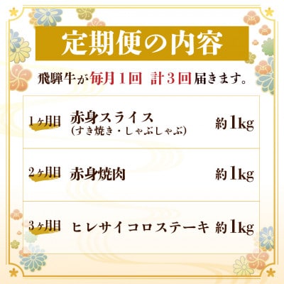【毎月定期便】飛騨牛 贅沢赤身肉定期便 計3kg全3回