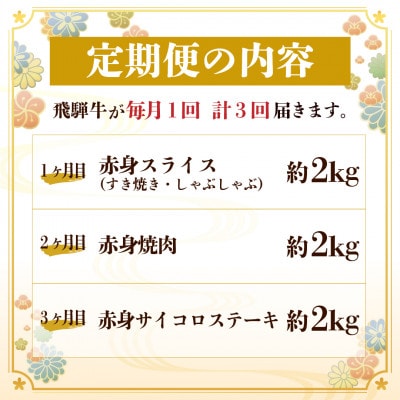 【毎月定期便】飛騨牛 赤身肉定期便 計6kg全3回