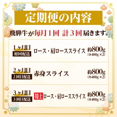 【毎月定期便】レビューキャンペーン実施中!飛騨牛　厳選すき焼き・しゃぶしゃぶ用　定期便800g全3回