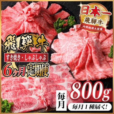 【毎月定期便】レビューキャンペーン実施中!飛騨牛　厳選すき焼き・しゃぶしゃぶ用　定期便800g全6回