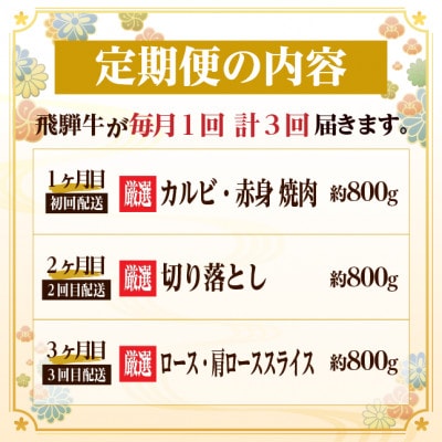 【毎月定期便】飛騨牛 赤身・霜降り定期便 計2.4kg　焼肉 BBQ すき焼き しゃぶしゃぶ全3回