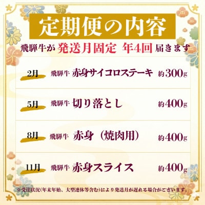 【発送月固定定期便】飛騨牛 計1.5kg すき焼き・しゃぶしゃぶ・BBQ用 赤身 切り落とし全4回