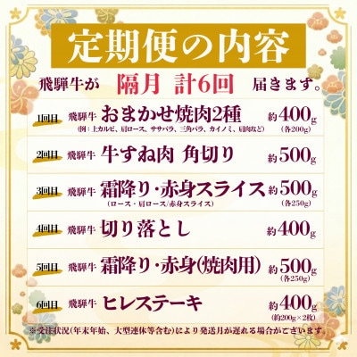 【2ヵ月毎定期便】飛騨牛 特選少なめ定期便 計2.7kg全6回