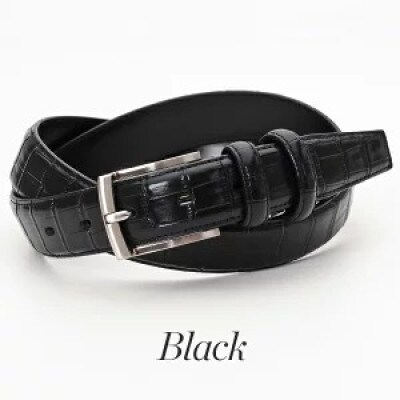 クロコダイル調　型押しビジネスベルト　日本製　ブラック