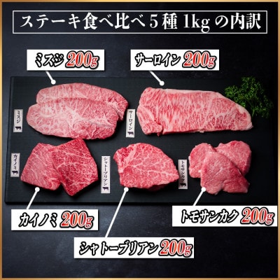 飛騨牛　ステーキ5種食べ比べセット　計1kg