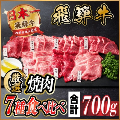 飛騨牛　焼肉7種食べ比べ(カルビ・トモサンカク・モモ・ロース・カイノミ・ミスジ・ザブトン)約700g