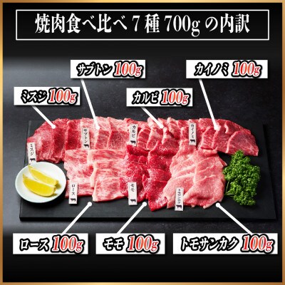 飛騨牛　焼肉7種食べ比べ(カルビ・トモサンカク・モモ・ロース・カイノミ・ミスジ・ザブトン)約700g