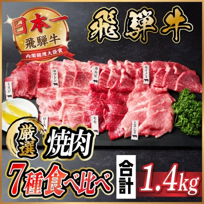 飛騨牛　焼肉厳選7種食べ比べセット　約1.4kg(味つけ用タレ・つけタレ付き)