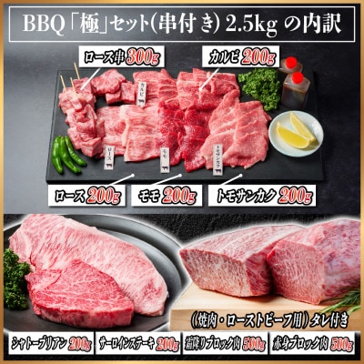 飛騨牛　BBQ「極」セット(串付き)約2.5kg(味つけ用タレ・つけタレ・ローストビーフソース付き)