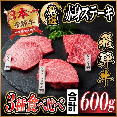 飛騨牛　赤身ステーキ3種食べ比べセット　計約600g　【冷蔵便】