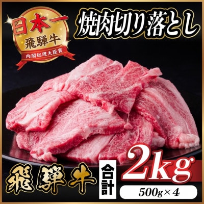 飛騨牛 焼肉切り落とし 約2kg(約500g×4)タレ付き 訳あり【冷蔵便】カルビ・ロースなど