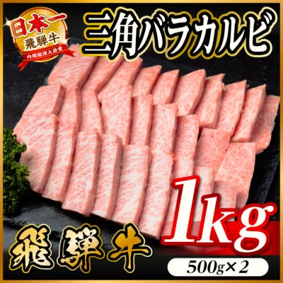 飛騨牛 三角バラカルビ焼肉 1kg(500g×2)タレ付き BBQ用 小分け