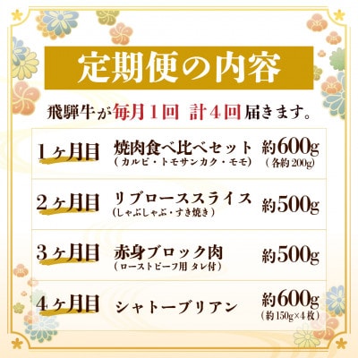【毎月定期便】飛騨牛 極定期便 計2.2kg【冷蔵便】全4回