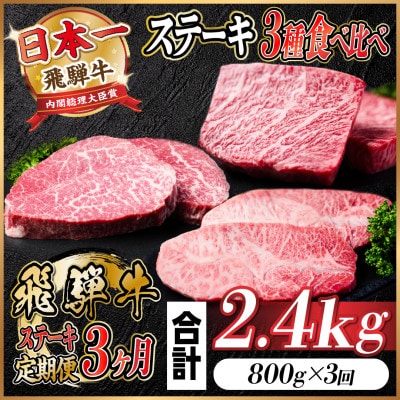 【毎月定期便】飛騨牛ステーキ定期便　計約2.4kg【冷蔵便】全3回