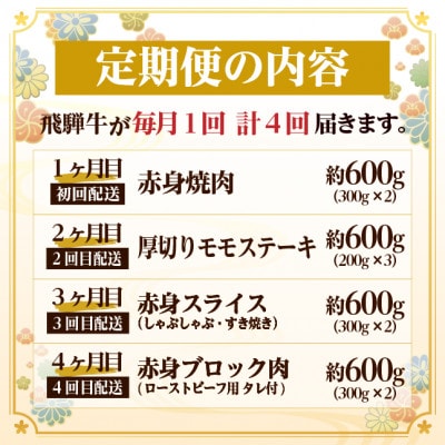 【毎月定期便】飛騨牛 赤身定期便 計2.4kg 焼肉 BBQ すき焼き しゃぶしゃぶ ブロック全4回