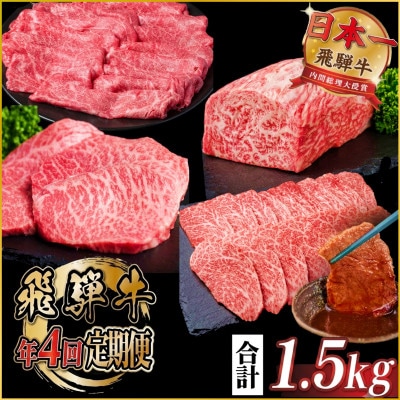 【発送月固定定期便】飛騨牛 赤身定期便 計1.5kg ヒレ モモ ブロック 赤身スライス 冷蔵全4回