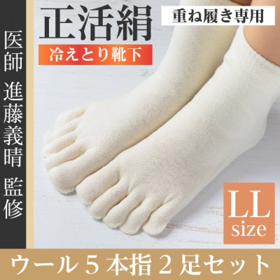 正活絹 冷えとり靴下 ウール5本指 2足セット(LLサイズ)