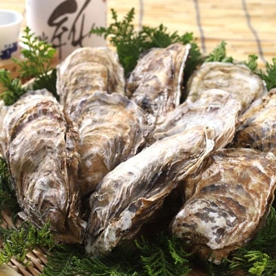 釧路福司・北海道のお米で造った純米酒(黒)と牡蠣(中)10個のセット 酒 牡蠣