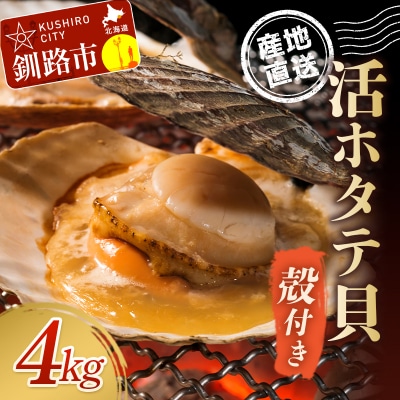 【北海道から直送!!】殻付活ホタテ貝(4.0kg詰)12～20枚入 ほたて F4F-7718