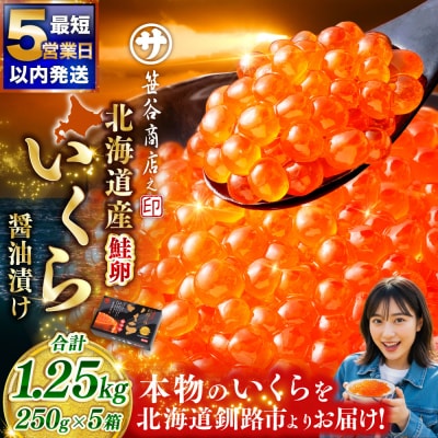 【5営業日以内発送】北海道産 いくら 250g×5箱 1.25kg