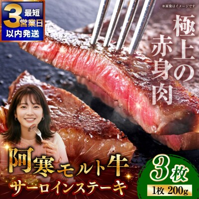 【これぞ北海道産 赤身肉】阿寒モルト牛サーロインステーキA 約200g×3枚