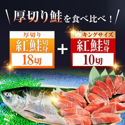 厚切り鮭を食べ比べ 厚切り紅鮭×18切れ キングサイズ紅鮭×10切れ 計28切れ