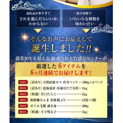 6か月連続!北海道 釧路発 厳選海鮮定期便! Cコース 6種 海鮮 定期便 F4F-2216