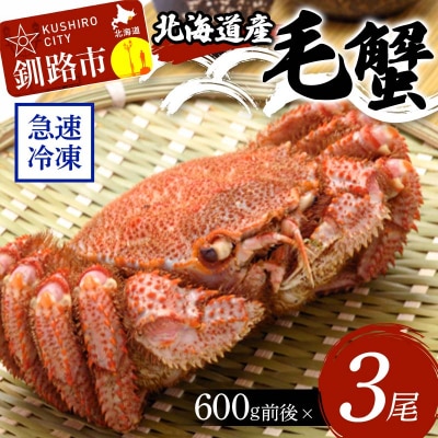北海道産毛蟹600g前後×3尾  カニ 毛ガニ 毛蟹   F4F-3243