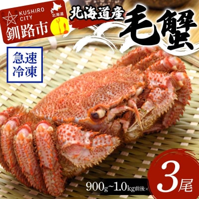 北海道産毛蟹900g～1.0kg前後&times;3尾 F4F-3260