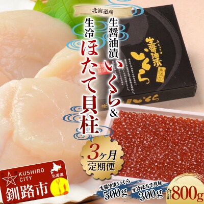 【3ヶ月連続定期便】北海道産マルア阿部商店特選 いくら500g+ホタテ貝柱300g F4F-6112