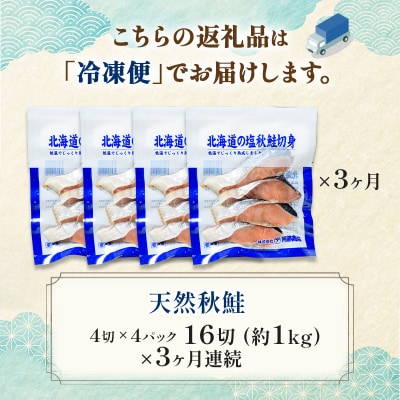 【3ヶ月連続定期便】北海道産マルア阿部商店特選 氷塩熟成 秋鮭切身 16切 F4F-8087