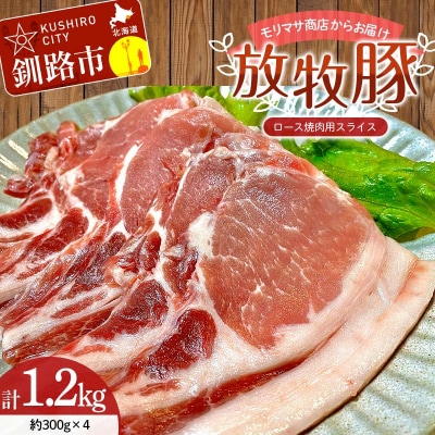 北海道釧路市産チョコレートポーク【放牧豚】モリマサ商店 ロース焼き肉用スライス 計1.2kg