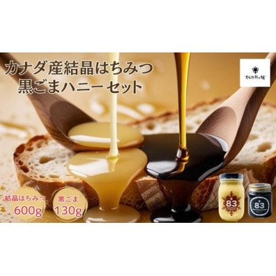 カナダ産結晶はちみつ600gと黒ごまハニー130gセット